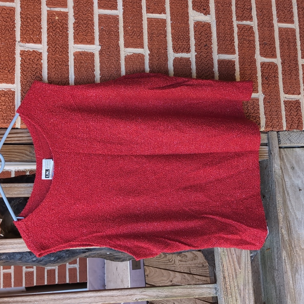 I.N. Studio Red Fuzzy Metallic Sleeveless Top Vintage USA 3X Dress Top